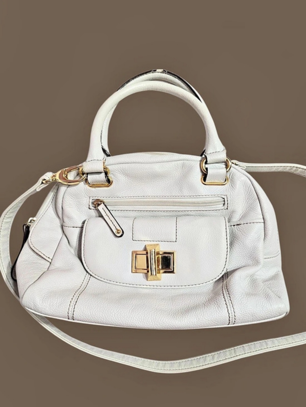 Tignanello White Leather Medium Satchel Crossbody Travel